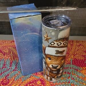 Christmas Brown Cow 20oz Tumbler with Hat and Scarf